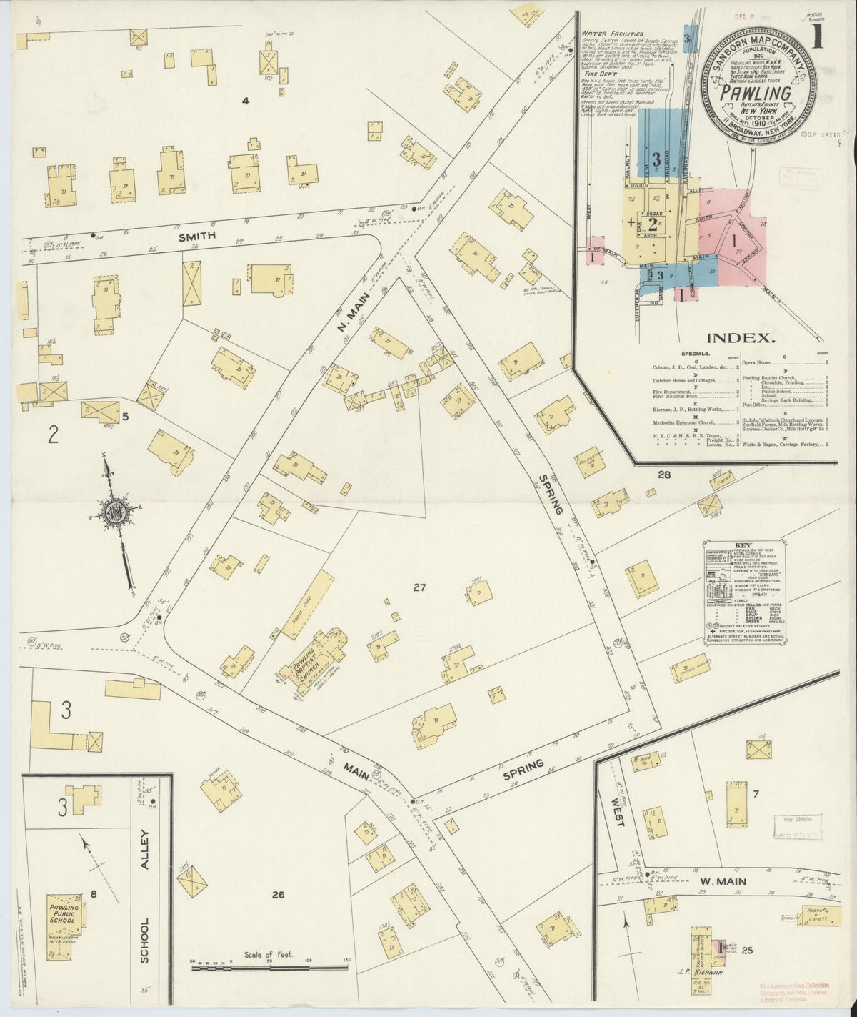 Sanborn Fire Insurance Map from Pawling, Dutchess County, New York (1910), Sheet #0001 - Complete Map Set gallery image, historic Sanborn map, vintage wall art, New York New York