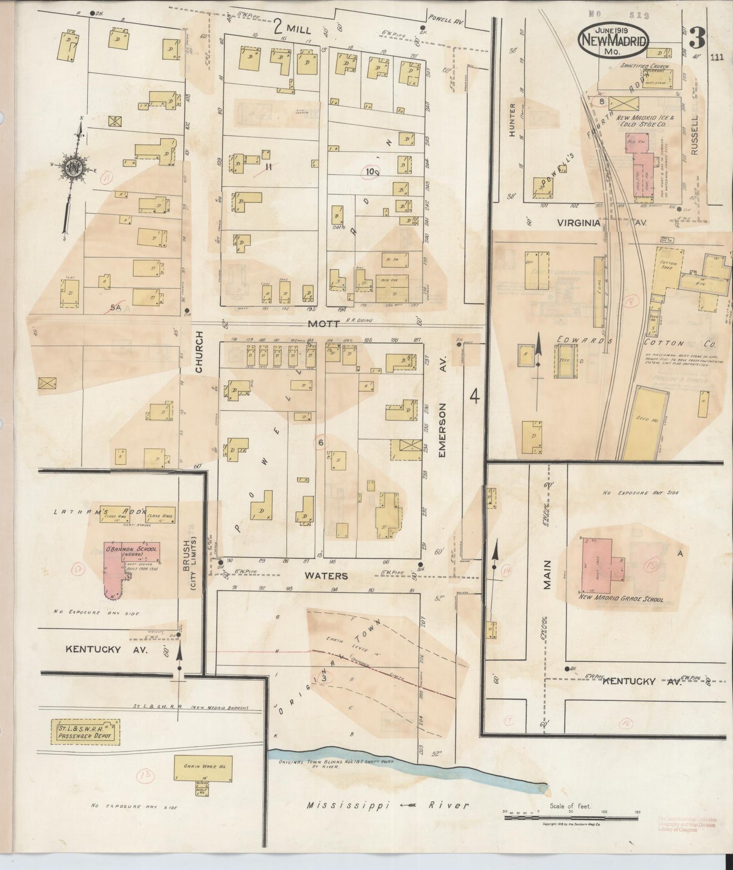 Sanborn Fire Insurance Map from New Madrid, New Madrid County, Missouri (1943), Sheet #0003 - Complete Map Set gallery image, historic Sanborn map, vintage wall art, Missouri Missouri