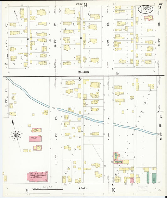 Sanborn Fire Insurance Map from Lyons, Clinton County, Iowa (1909), Sheet #0007 - Historic Sanborn Fire Insurance Map Print, vintage old map wall art