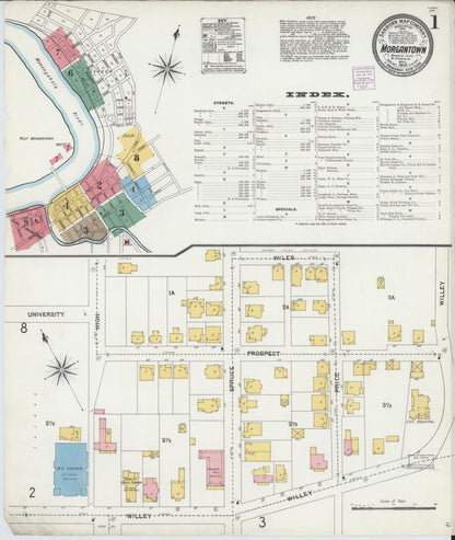 Sanborn Fire Insurance Map from Morgantown, Monongalia County, West Virginia (1904), Sheet #0001 - Complete Map Set gallery image, historic Sanborn map, vintage wall art, West Virginia West Virginia