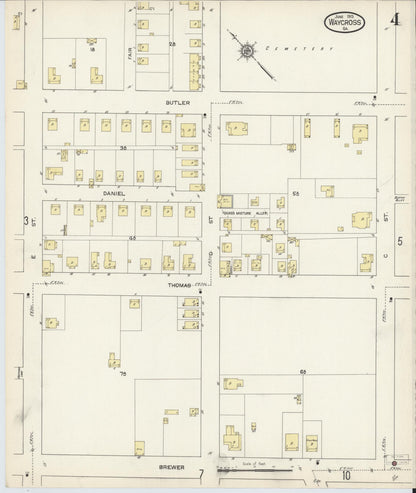 Sanborn Fire Insurance Map from Waycross, Ware County, Georgia (1913), Sheet #0004 - Complete Map Set gallery image, historic Sanborn map, vintage wall art, Georgia Georgia