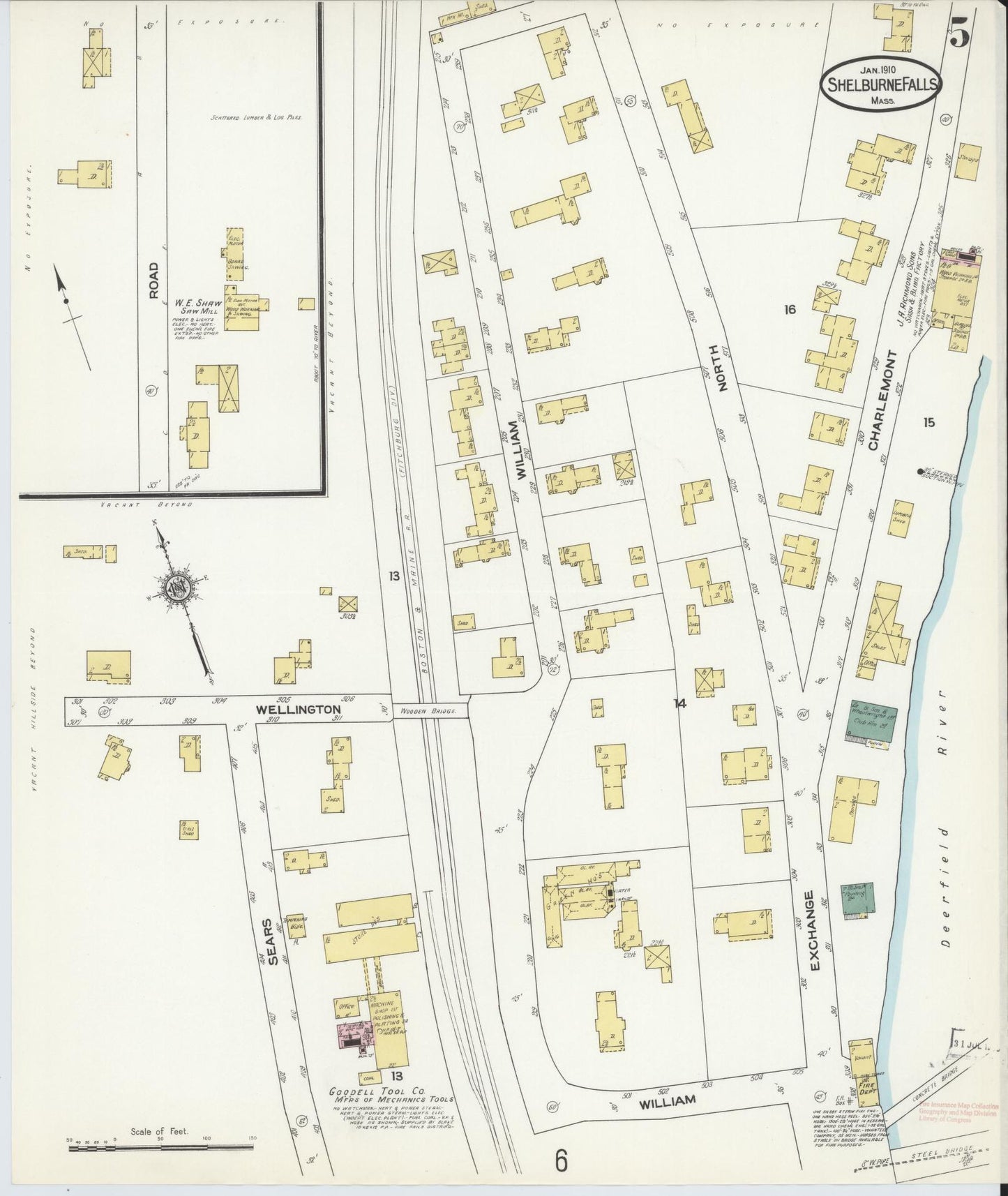 Sanborn Fire Insurance Map from Shelburne Falls, Franklin County, Massachusetts (1910), Sheet #0005 - Complete Map Set gallery image, historic Sanborn map, vintage wall art, Massachusetts Massachusetts