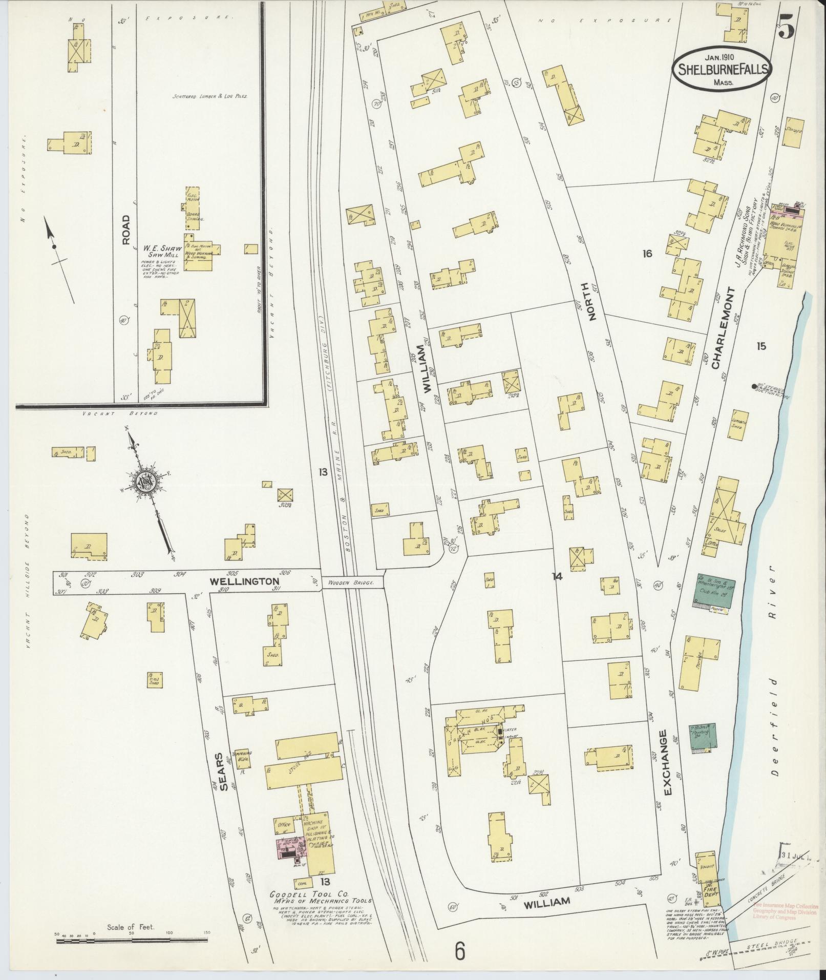 Sanborn Fire Insurance Map from Shelburne Falls, Franklin County, Massachusetts (1910), Sheet #0005 - Complete Map Set gallery image, historic Sanborn map, vintage wall art, Massachusetts Massachusetts