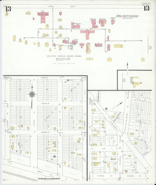 Sanborn Fire Insurance Map from Pierre, Hughes County, South Dakota (1941), Sheet #0013 - Historic Sanborn Fire Insurance Map Print, vintage old map wall art, antique decor, genealogy gift, South Dakota South Dakota map