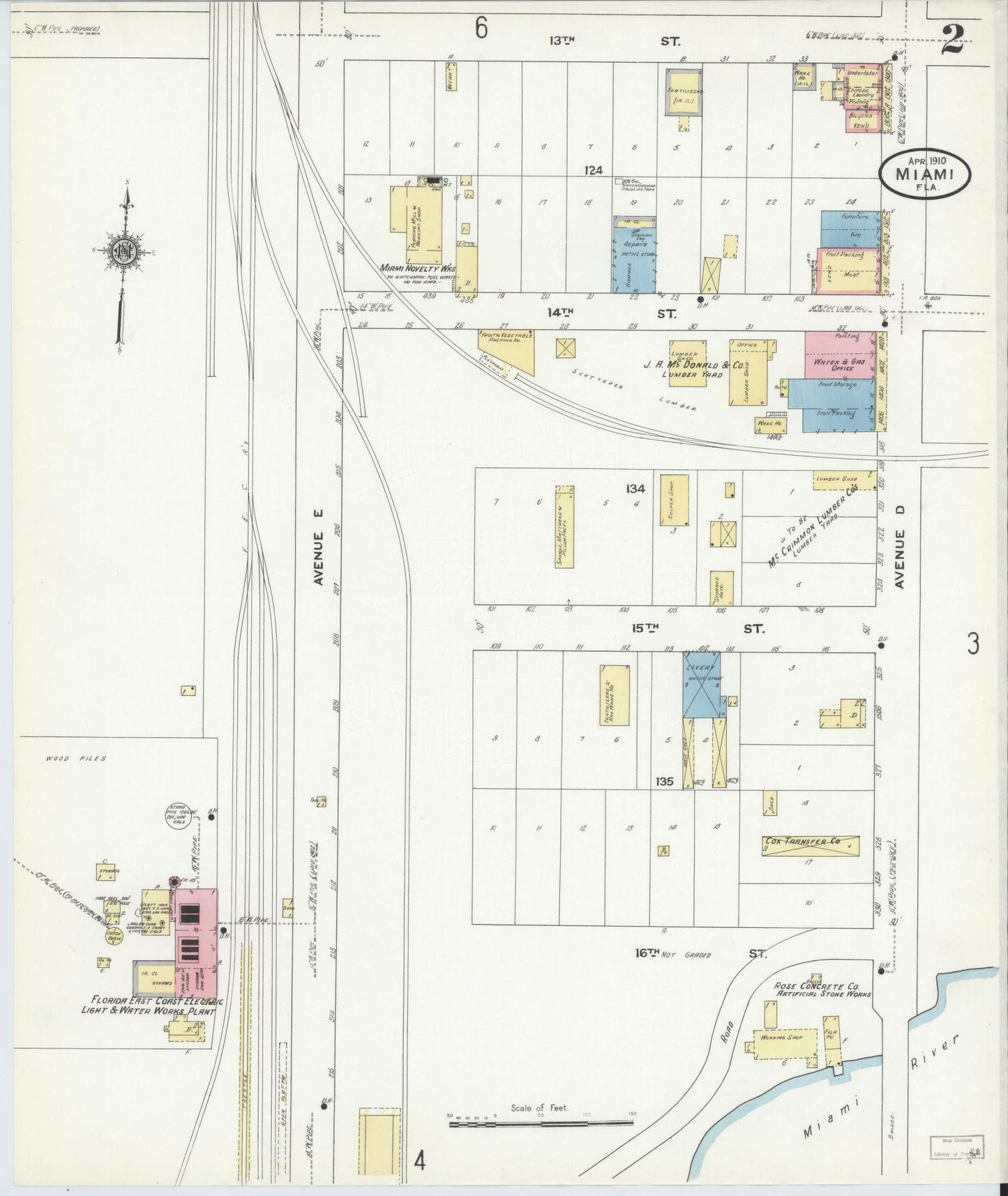 Sanborn Fire Insurance Map from Miami, Dade County, Florida (1910), Sheet #0002 - Complete Map Set gallery image, historic Sanborn map, vintage wall art, Florida Florida