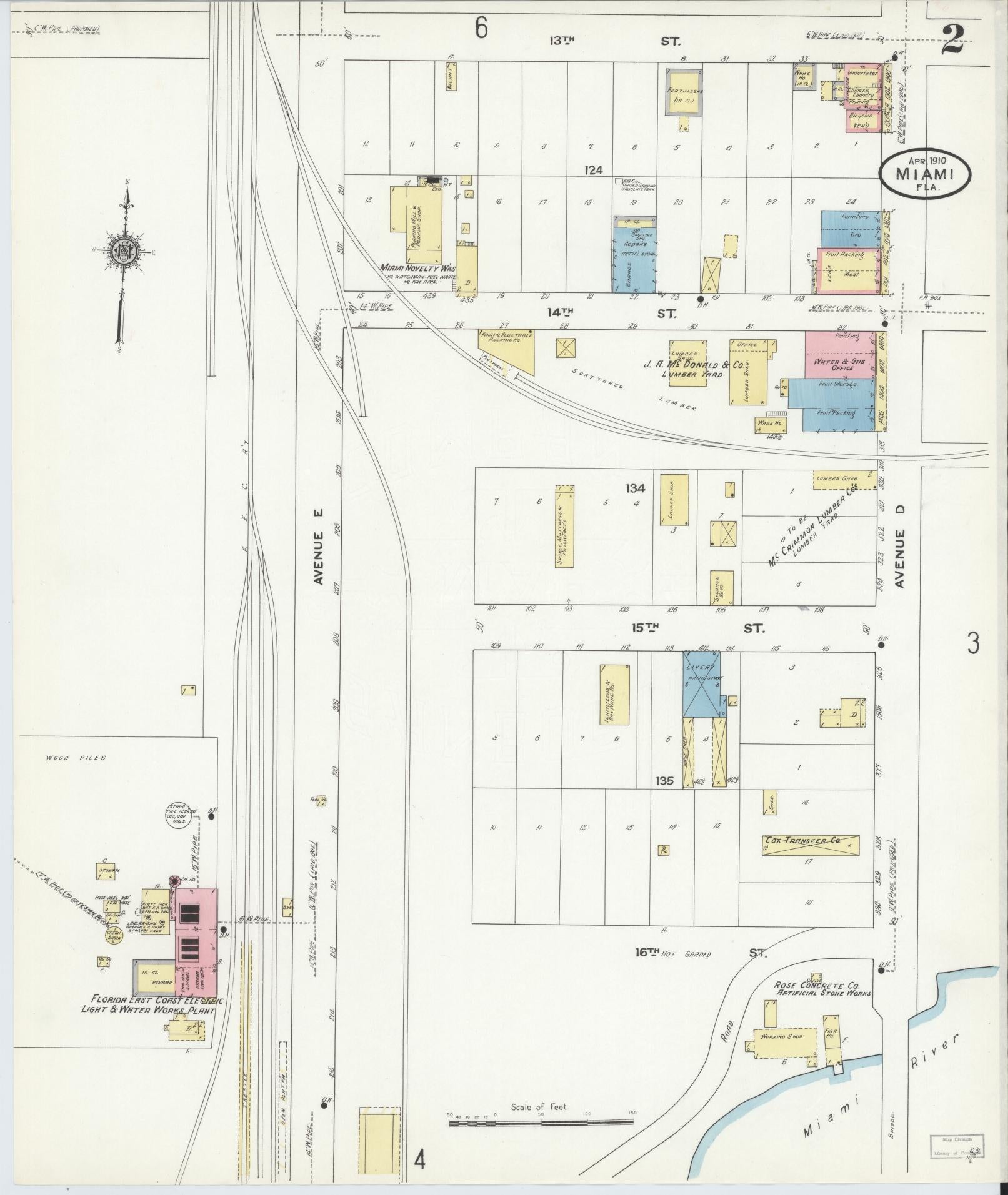 Sanborn Fire Insurance Map from Miami, Dade County, Florida (1910), Sheet #0002 - Complete Map Set gallery image, historic Sanborn map, vintage wall art, Florida Florida