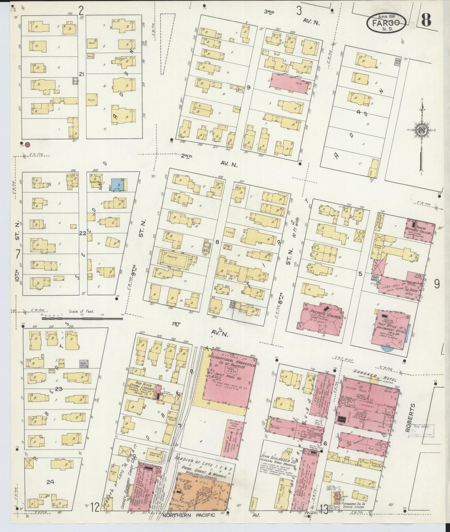 Sanborn Fire Insurance Map from Fargo, Cass County, North Dakota (1916), Sheet #0008 - Complete Map Set gallery image, historic Sanborn map, vintage wall art, North Dakota North Dakota