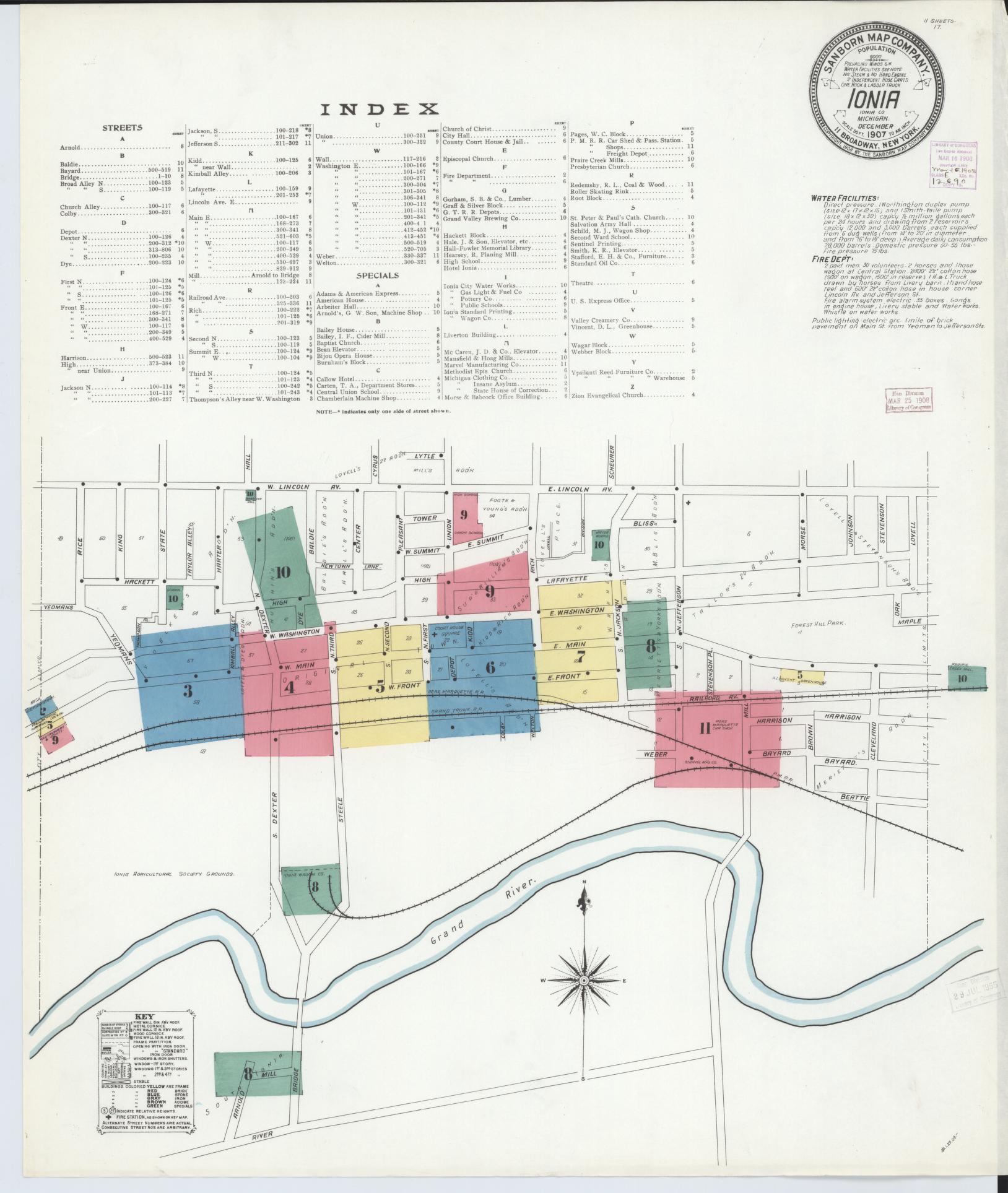 Sanborn Fire Insurance Map from Ionia, Ionia County, Michigan (1907), Sheet #0001 - Complete Map Set gallery image, historic Sanborn map, vintage wall art, Michigan Michigan