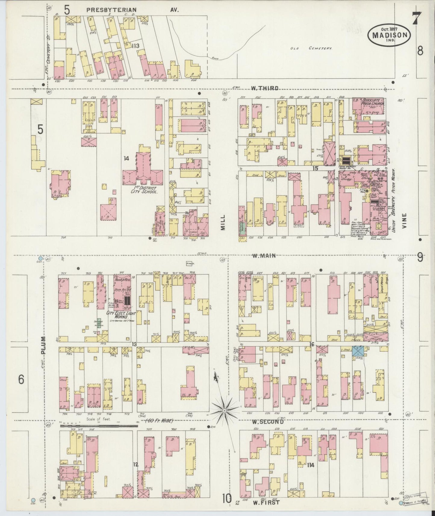 Sanborn Fire Insurance Map from Madison, Jefferson County, Indiana (1897), Sheet #0007 - Historic Sanborn Fire Insurance Map Print, vintage old map wall art, antique decor, genealogy gift, Indiana Indiana map