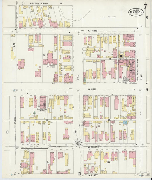 Sanborn Fire Insurance Map from Madison, Jefferson County, Indiana (1897), Sheet #0007 - Historic Sanborn Fire Insurance Map Print, vintage old map wall art, antique decor, genealogy gift, Indiana Indiana map