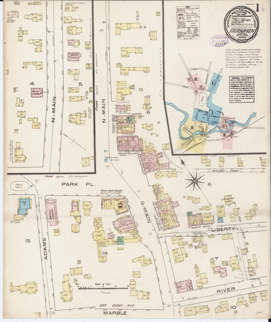 Sanborn Fire Insurance Map from Fair Haven, Rutland County, Vermont (1885), Sheet #0001 - Historic Sanborn Fire Insurance Map Print, vintage old map wall art, antique decor, genealogy gift, Vermont Vermont map