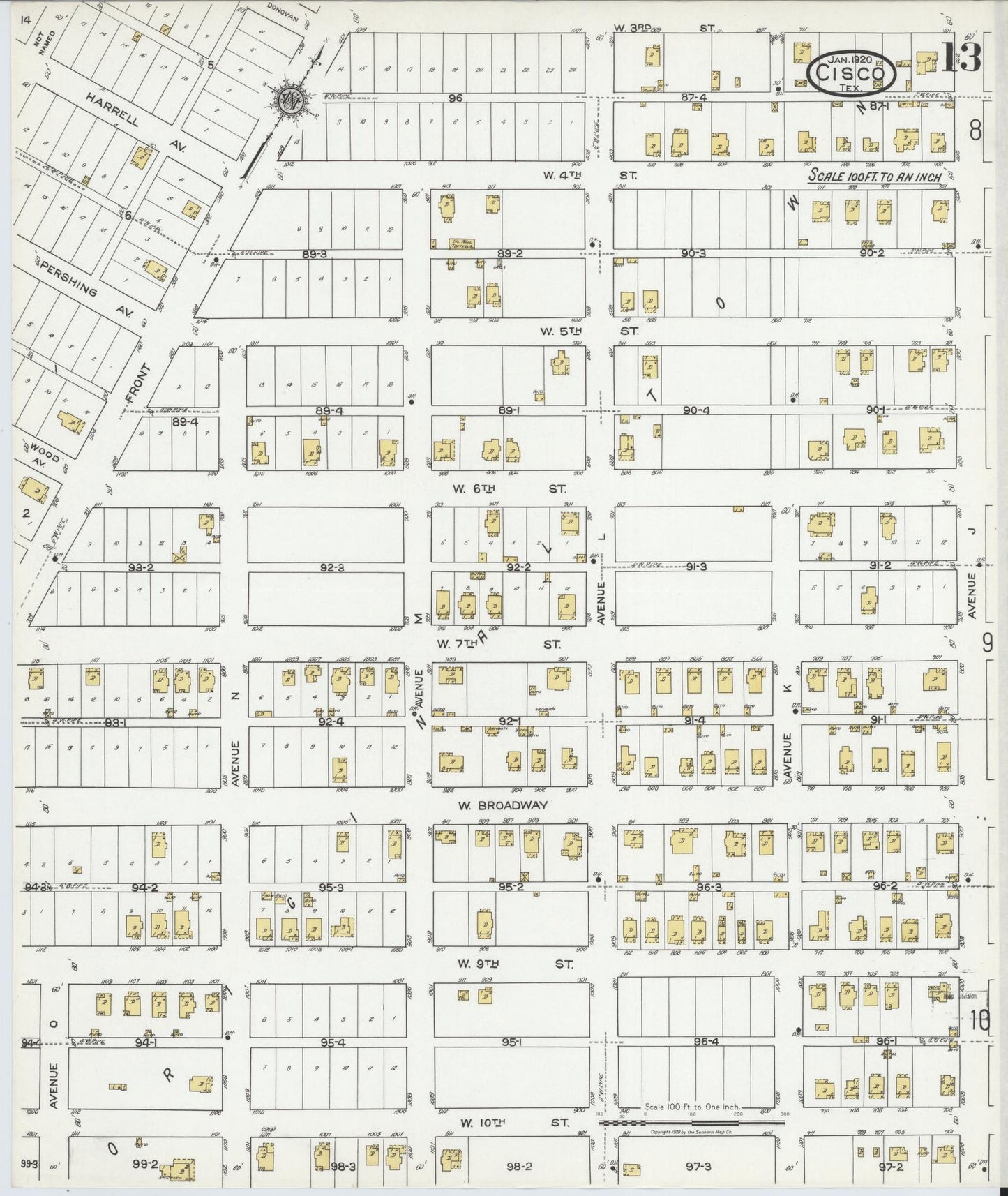 Sanborn Fire Insurance Map from Cisco, Eastland County, Texas (1920), Sheet #0013 - Complete Map Set gallery image, historic Sanborn map, vintage wall art, Texas Texas