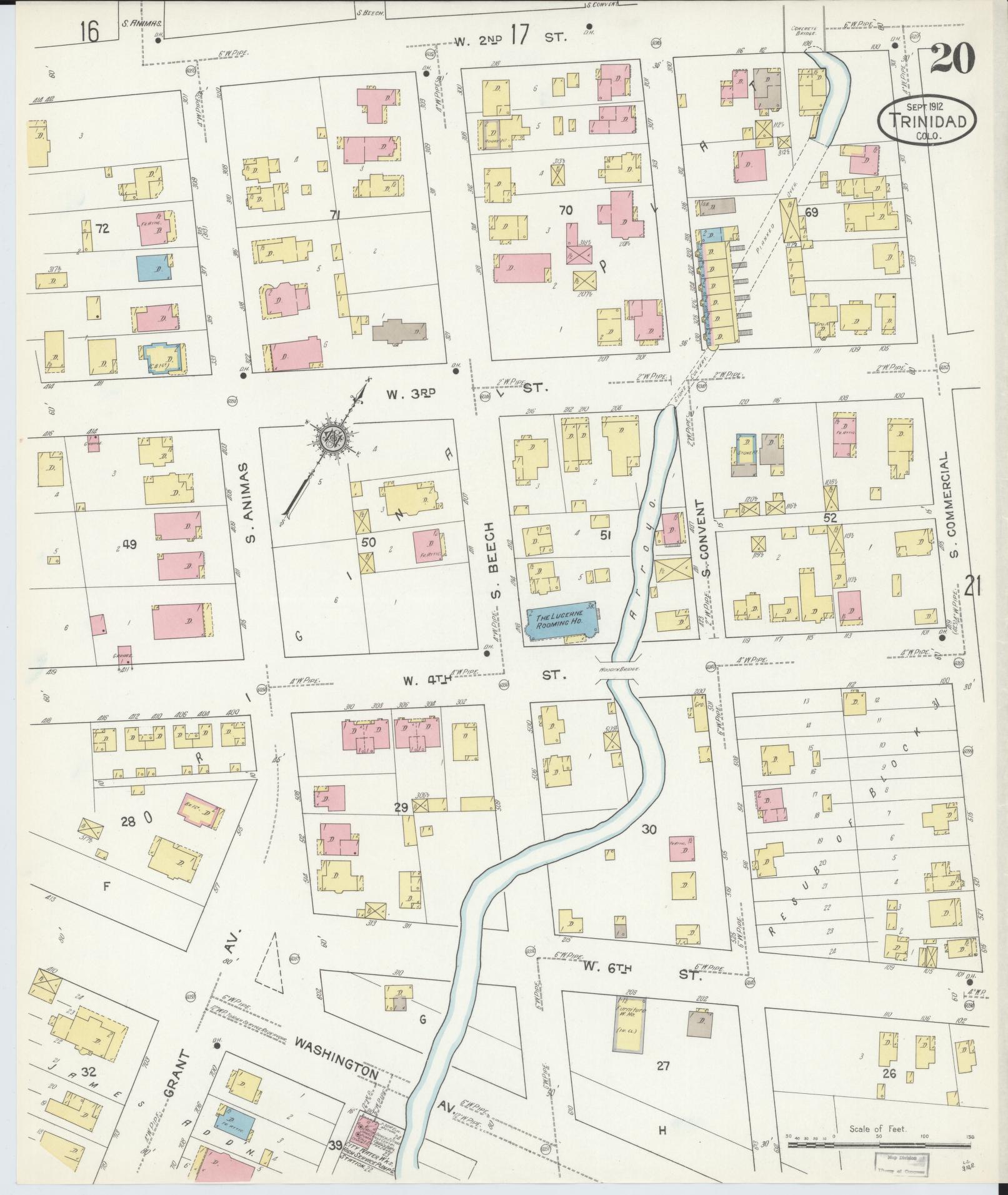 Sanborn Fire Insurance Map from Trinidad, Las Animas County, Colorado (1912), Sheet #0020 - Complete Map Set gallery image, historic Sanborn map, vintage wall art, Colorado Colorado