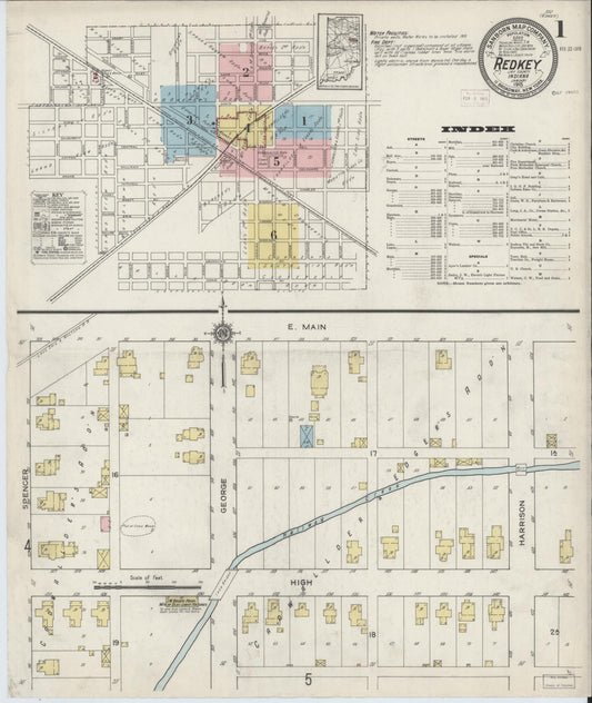 Sanborn Fire Insurance Map from Redkey, Jay County, Indiana (1915), Sheet #0001 - Complete Map Set gallery image, historic Sanborn map, vintage wall art, Indiana Indiana