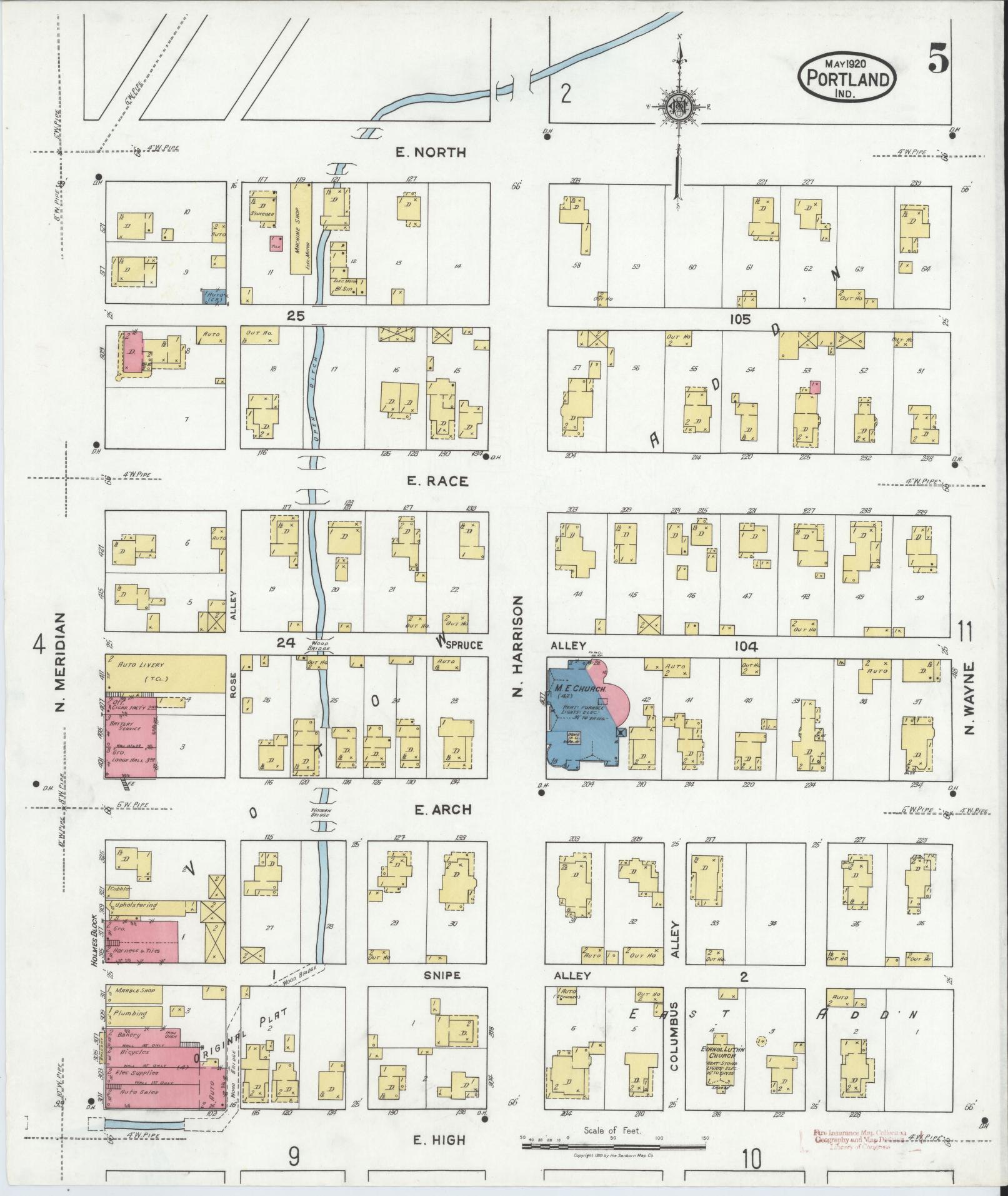 Sanborn Fire Insurance Map from Portland, Jay County, Indiana (1920), Sheet #0005 - Complete Map Set gallery image, historic Sanborn map, vintage wall art, Indiana Indiana