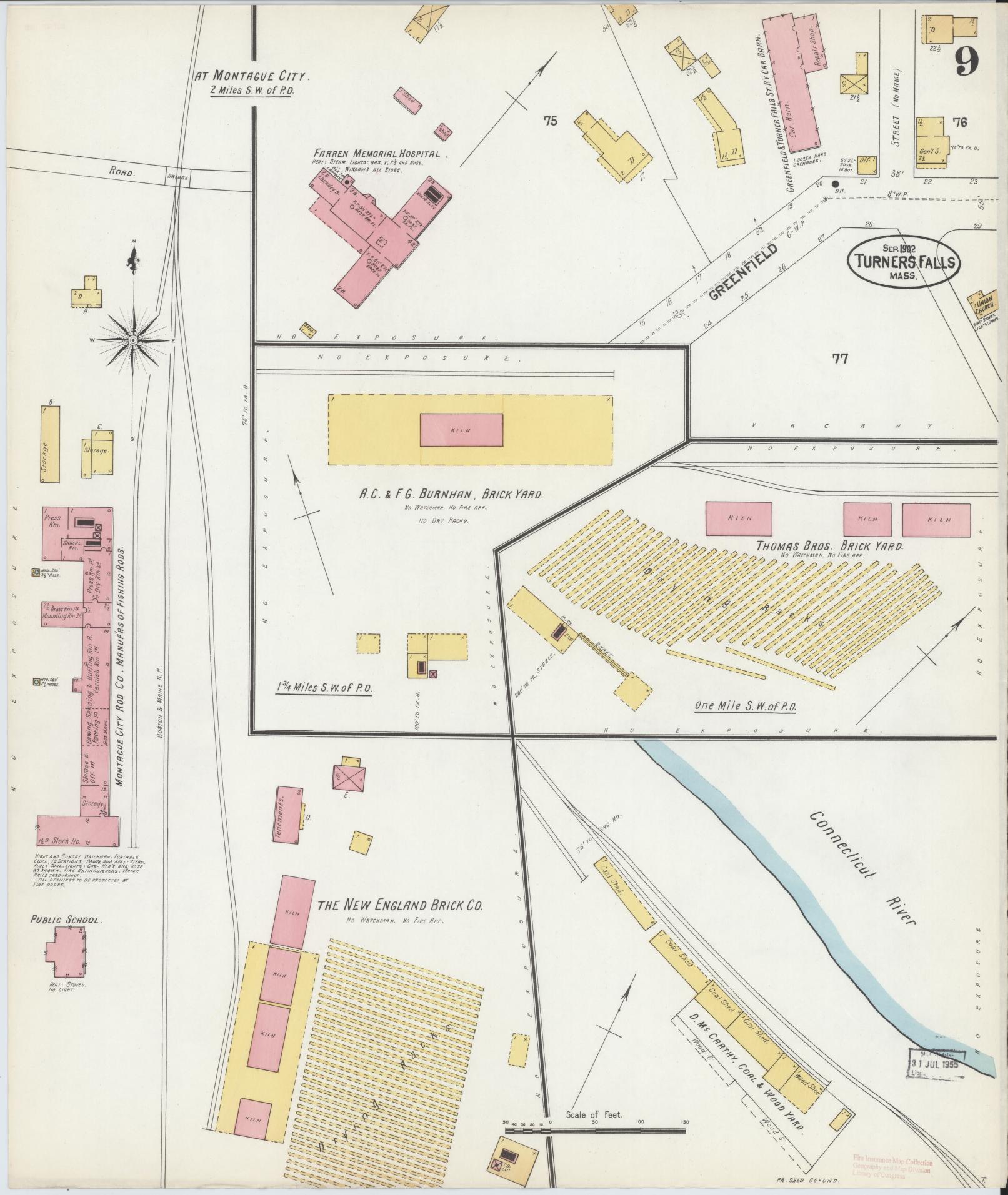 Sanborn Fire Insurance Map from Turners Falls, Franklin County, Massachusetts (1902), Sheet #0009 - Historic Sanborn Fire Insurance Map Print, vintage old map wall art, antique decor, genealogy gift, Massachusetts Massachusetts map