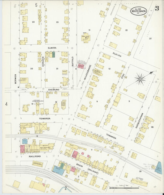 Sanborn Fire Insurance Map from White Haven, Luzerne County, Pennsylvania (1908), Sheet #0003 - Historic Sanborn Fire Insurance Map Print, vintage old map wall art, antique decor, genealogy gift, Pennsylvania Pennsylvania map