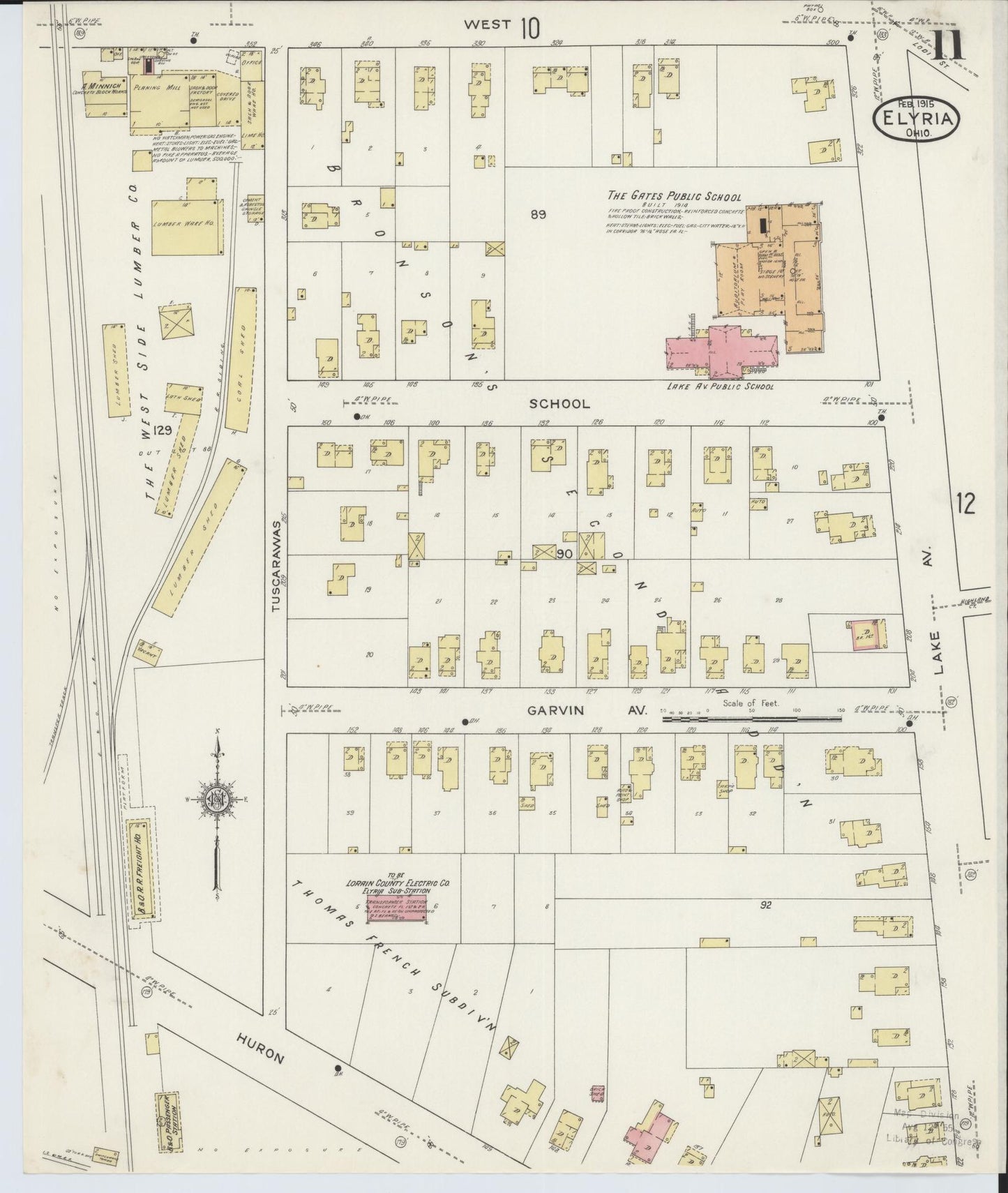 Sanborn Fire Insurance Map from Elyria, Lorain County, Ohio (1915), Sheet #0011 - Historic Sanborn Fire Insurance Map Print, vintage old map wall art, antique decor, genealogy gift, Ohio Ohio map