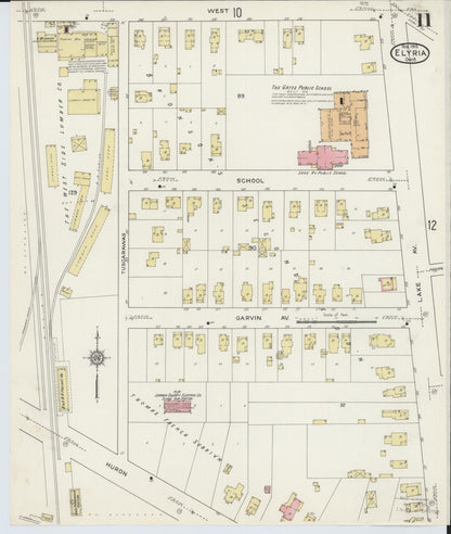 Sanborn Fire Insurance Map from Elyria, Lorain County, Ohio (1915), Sheet #0011 - Historic Sanborn Fire Insurance Map Print, vintage old map wall art, antique decor, genealogy gift, Ohio Ohio map