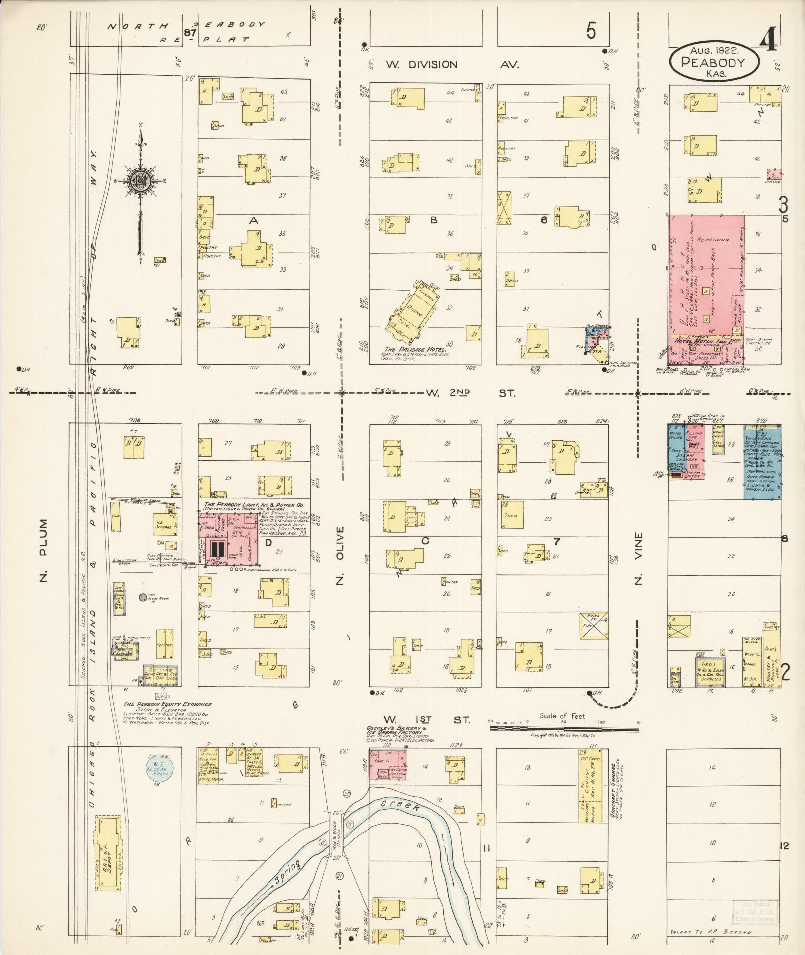Sanborn Fire Insurance Map from Peabody, Marion County, Kansas (1922), Sheet #0004 - Historic Sanborn Fire Insurance Map Print, vintage old map wall art, antique decor, genealogy gift, Kansas Kansas map