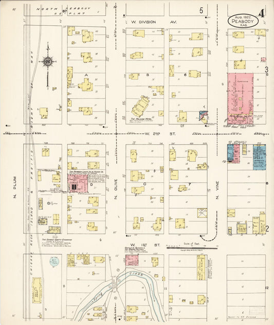 Sanborn Fire Insurance Map from Peabody, Marion County, Kansas (1922), Sheet #0004 - Historic Sanborn Fire Insurance Map Print, vintage old map wall art, antique decor, genealogy gift, Kansas Kansas map