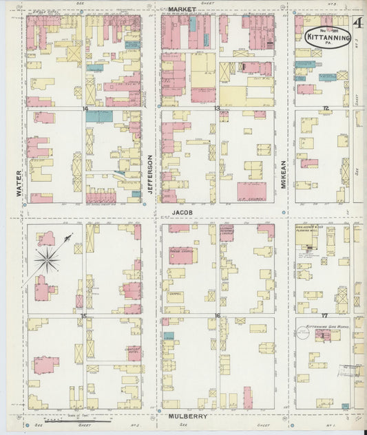 Sanborn Fire Insurance Map from Kittanning, Armstrong County, Pennsylvania (1891), Sheet #0004 - Historic Sanborn Fire Insurance Map Print, vintage old map wall art, antique decor, genealogy gift, Pennsylvania Pennsylvania map