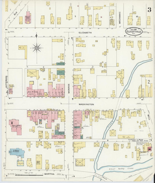 Sanborn Fire Insurance Map from Ellicottville, Cattaraugus County, New York (1909), Sheet #0003 - Historic Sanborn Fire Insurance Map Print, vintage old map wall art, antique decor, genealogy gift, New York New York map