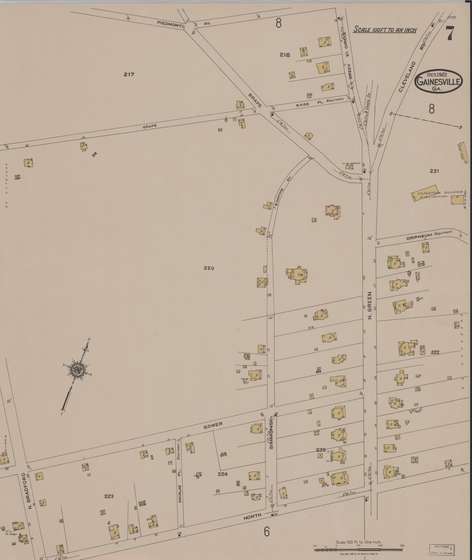 Sanborn Fire Insurance Map from Gainesville, Hall County, Georgia (1922), Sheet #0007 - Complete Map Set gallery image, historic Sanborn map, vintage wall art, Georgia Georgia