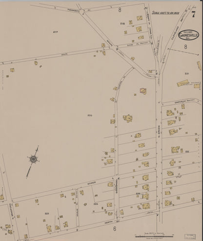 Sanborn Fire Insurance Map from Gainesville, Hall County, Georgia (1922), Sheet #0007 - Complete Map Set gallery image, historic Sanborn map, vintage wall art, Georgia Georgia