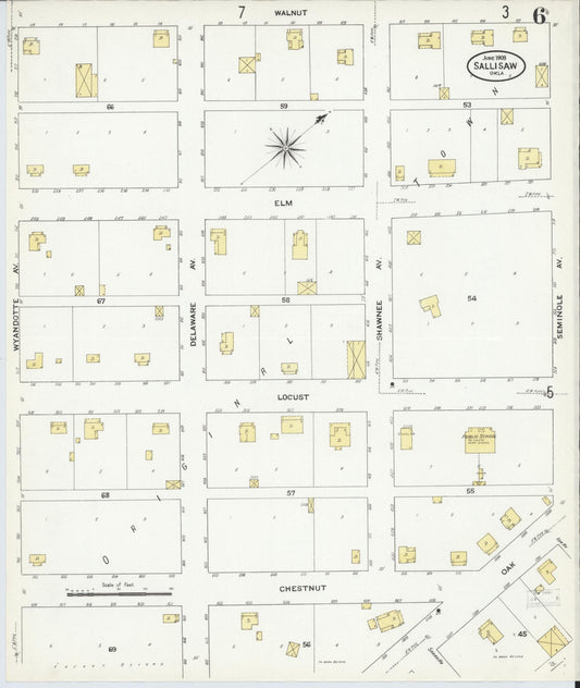 Sanborn Fire Insurance Map from Sallisaw, Sequoyah County, Oklahoma (1909), Sheet #0006 - Historic Sanborn Fire Insurance Map Print, vintage old map wall art, antique decor, genealogy gift, Oklahoma Oklahoma map