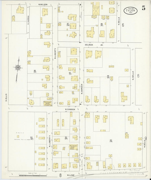 Sanborn Fire Insurance Map from Tyler, Smith County, Texas (1912), Sheet #0005 - Historic Sanborn Fire Insurance Map Print, vintage old map wall art, antique decor, genealogy gift, Texas Texas map