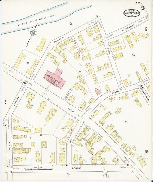 Sanborn Fire Insurance Map from Montpelier, Washington County, Vermont (1915), Sheet #0009 - Historic Sanborn Fire Insurance Map Print, vintage old map wall art, antique decor, genealogy gift, Vermont Vermont map