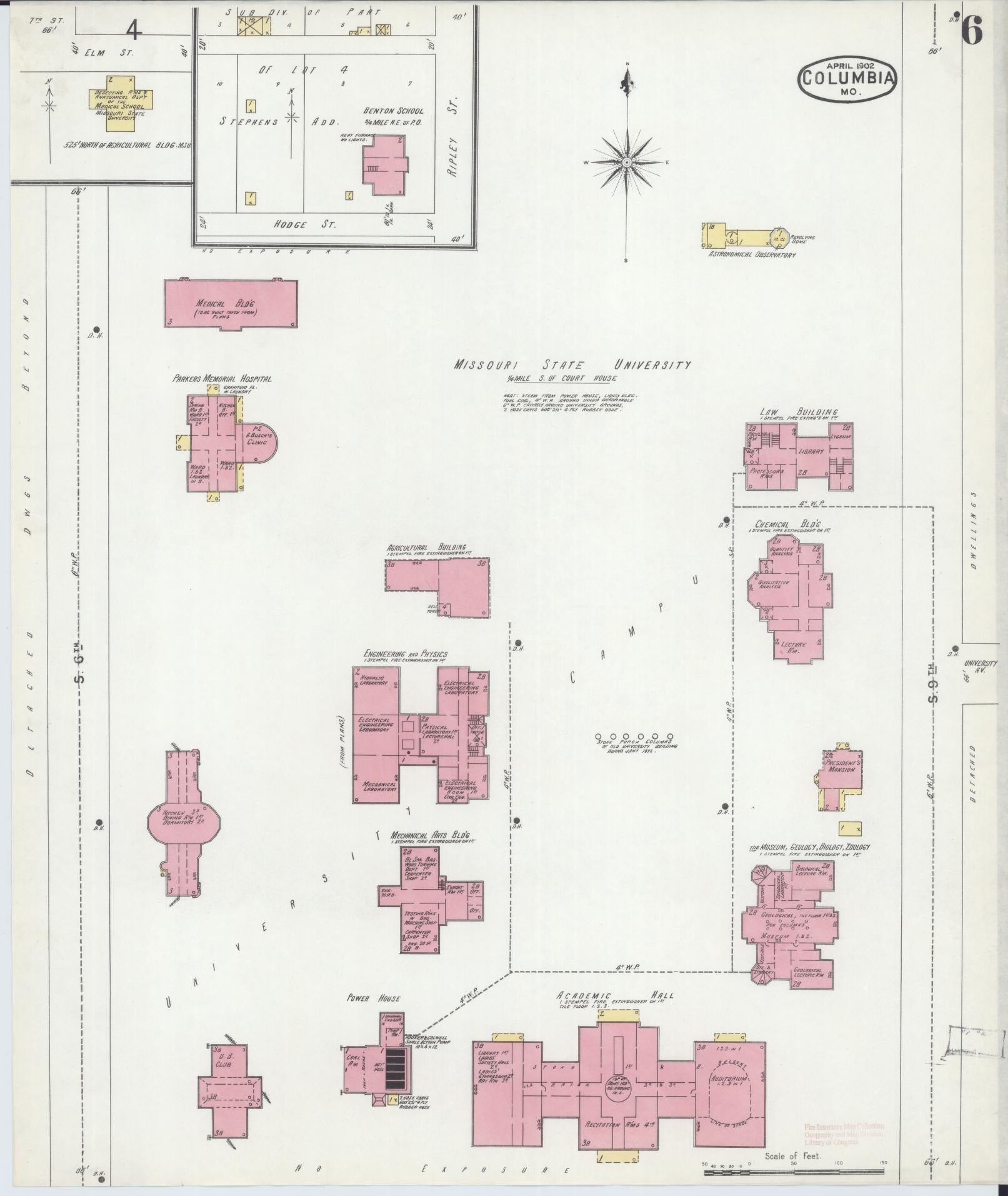 Sanborn Fire Insurance Map from Columbia, Boone County, Missouri (1902), Sheet #0006 - Historic Sanborn Fire Insurance Map Print, vintage old map wall art, antique decor, genealogy gift, Missouri Missouri map