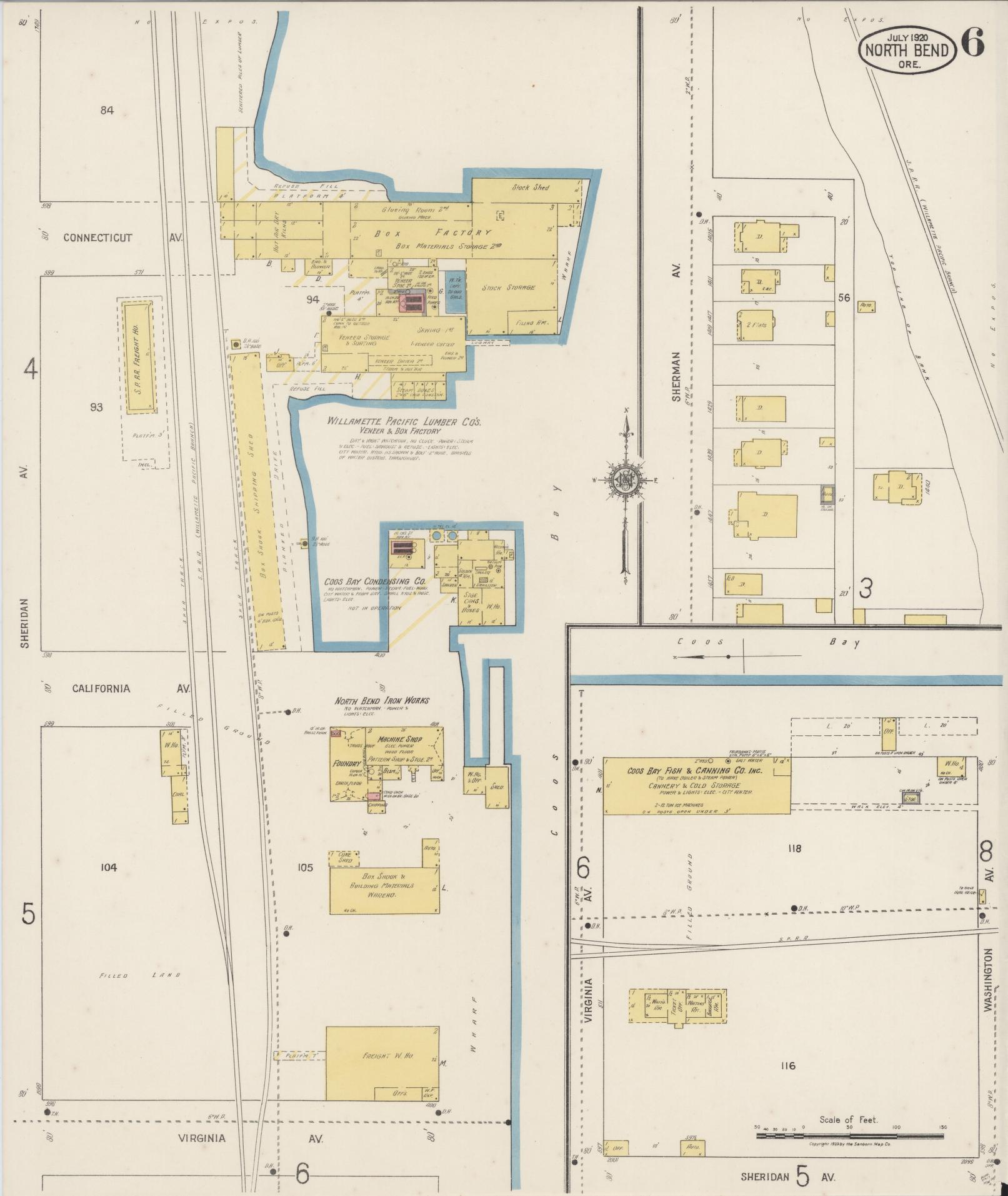 Sanborn Fire Insurance Map from North Bend, Coos County, Oregon (1920), Sheet #0006 - Complete Map Set gallery image, historic Sanborn map, vintage wall art, Oregon Oregon