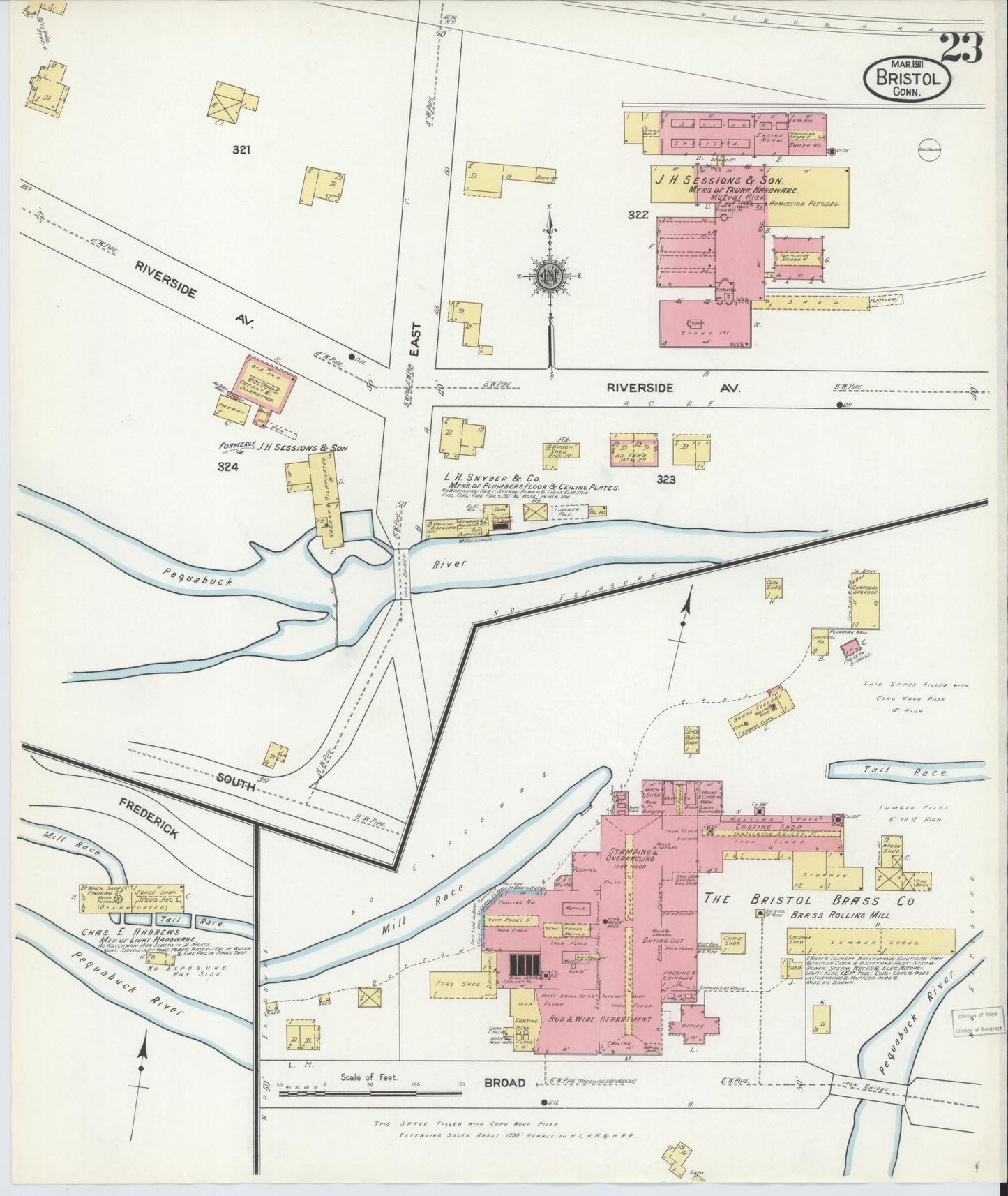 Sanborn Fire Insurance Map from Bristol, Hartford County, Connecticut (1911), Sheet #0023 - Historic Sanborn Fire Insurance Map Print, vintage old map wall art, antique decor, genealogy gift, Connecticut Connecticut map