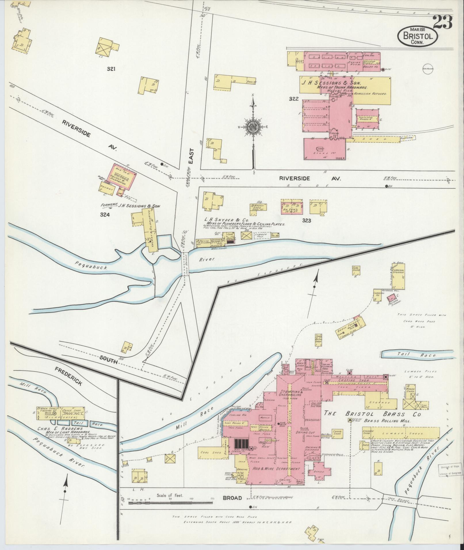 Sanborn Fire Insurance Map from Bristol, Hartford County, Connecticut (1911), Sheet #0023 - Historic Sanborn Fire Insurance Map Print, vintage old map wall art, antique decor, genealogy gift, Connecticut Connecticut map