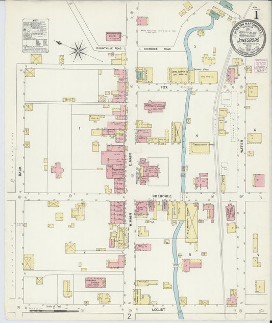 Sanborn Fire Insurance Map from Jonesboro, Washington County, Tennessee (1907), Sheet #0001 - Historic Sanborn Fire Insurance Map Print, vintage old map wall art, antique decor, genealogy gift, Tennessee Tennessee map