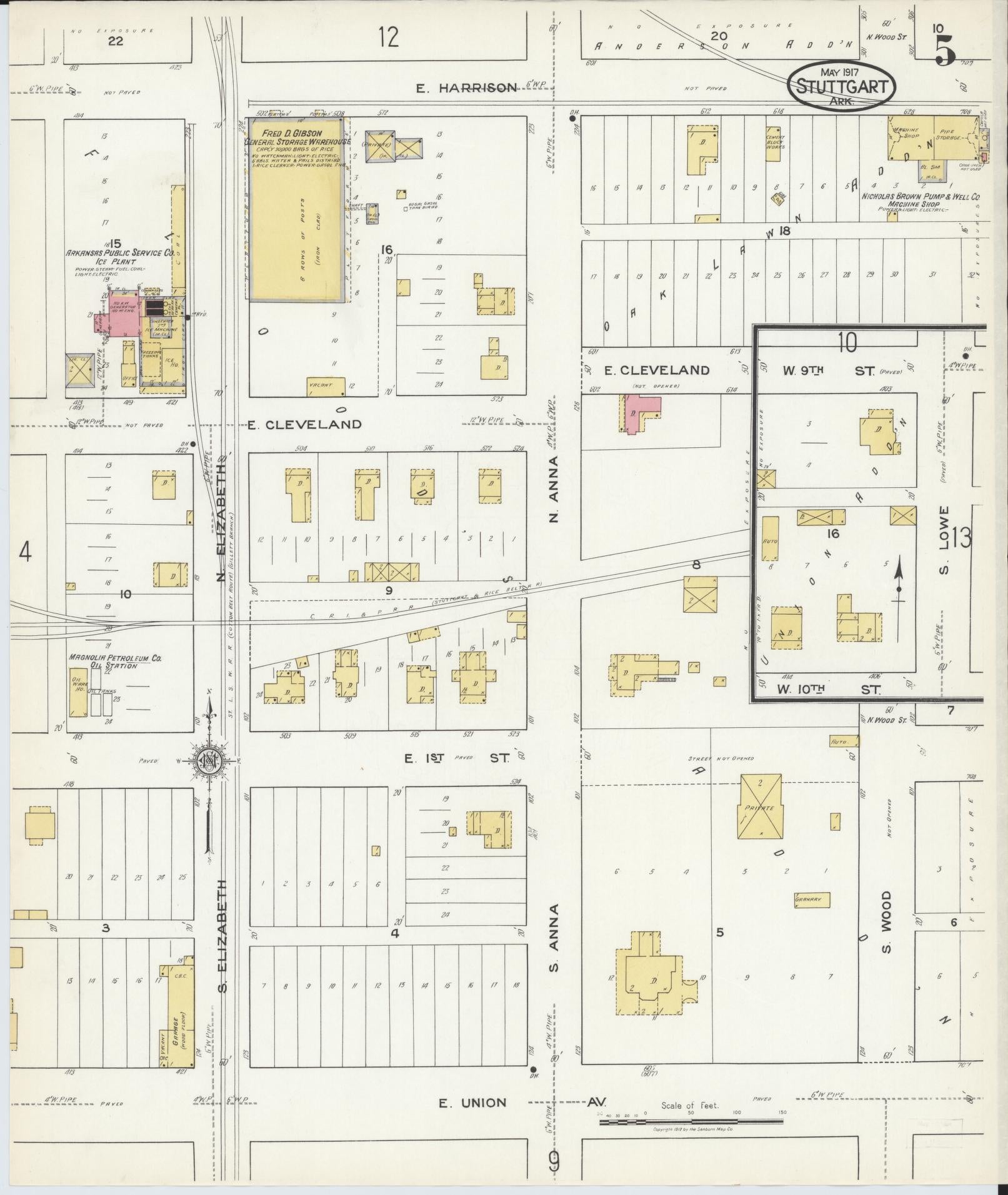 Sanborn Fire Insurance Map from Stuttgart, Arkansas County, Arkansas (1917), Sheet #0005 - Complete Map Set gallery image, historic Sanborn map, vintage wall art, Stuttgart Arkansas