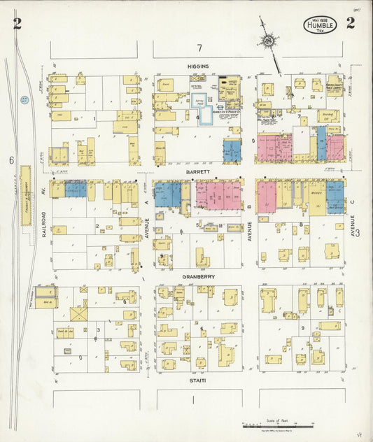 Sanborn Fire Insurance Map from Humble, Harris County, Texas (1926), Sheet #0002 - Historic Sanborn Fire Insurance Map Print, vintage old map wall art, antique decor, genealogy gift, Texas Texas map