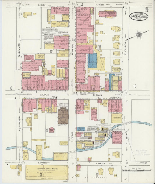 Sanborn Fire Insurance Map from Greeneville, Greene County, Tennessee (1920), Sheet #0009 - Historic Sanborn Fire Insurance Map Print, vintage old map wall art, antique decor, genealogy gift, Tennessee Tennessee map