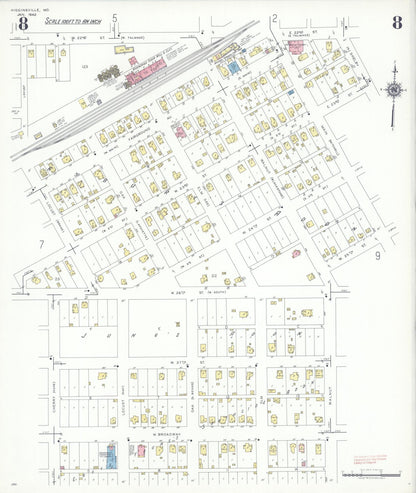 Sanborn Fire Insurance Map from Higginsville, Lafayette County, Missouri (1942), Sheet #0008 - Complete Map Set gallery image, historic Sanborn map, vintage wall art, Missouri Missouri