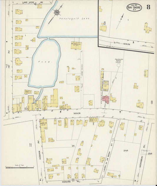Sanborn Fire Insurance Map from Bay Shore, Suffolk County, New York (1915), Sheet #0008 - Historic Sanborn Fire Insurance Map Print, vintage old map wall art, antique decor, genealogy gift, New York New York map