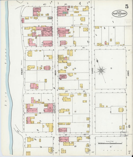 Sanborn Fire Insurance Map from Point Pleasant, Mason County, West Virginia (1900), Sheet #0005 - Historic Sanborn Fire Insurance Map Print, vintage old map wall art, antique decor, genealogy gift, West Virginia West Virginia map