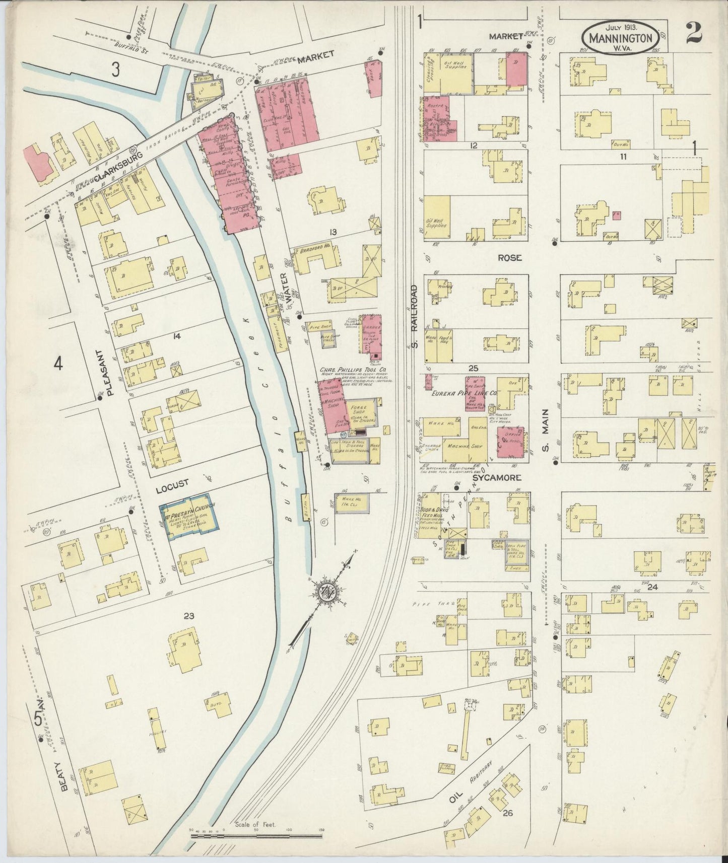 Sanborn Fire Insurance Map from Mannington, Marion County, West Virginia (1913), Sheet #0002 - Complete Map Set gallery image, historic Sanborn map, vintage wall art, West Virginia West Virginia