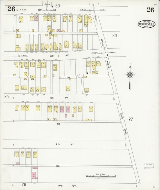 Sanborn Fire Insurance Map from Moundsville, Marshall County, West Virginia (1923), Sheet #0026 - Historic Sanborn Fire Insurance Map Print, vintage old map wall art, antique decor, genealogy gift, West Virginia West Virginia map