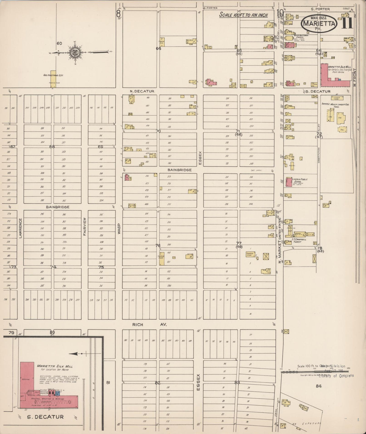 Sanborn Fire Insurance Map from Marietta, Lancaster County, Pennsylvania (1922), Sheet #0011 - Historic Sanborn Fire Insurance Map Print, vintage old map wall art, antique decor, genealogy gift, Pennsylvania Pennsylvania map