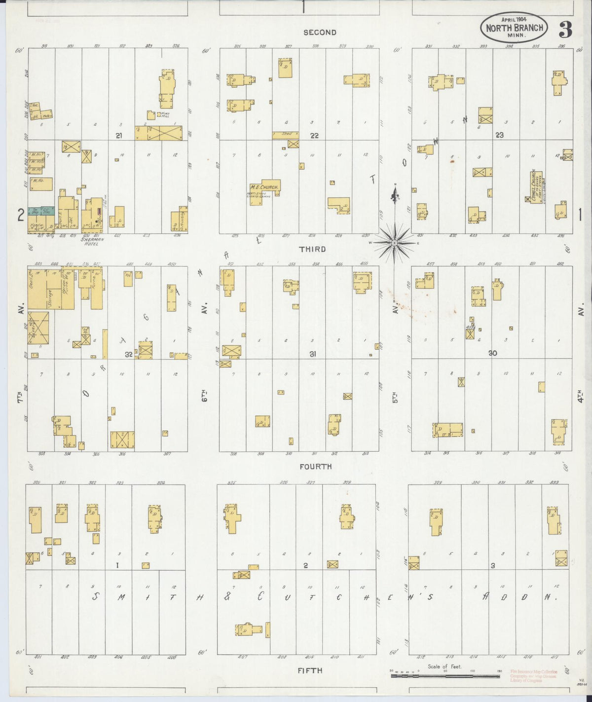 Sanborn Fire Insurance Map from North Branch, Chisago County, Minnesota (1904), Sheet #0003 - Historic Sanborn Fire Insurance Map Print, vintage old map wall art, antique decor, genealogy gift, Minnesota Minnesota map