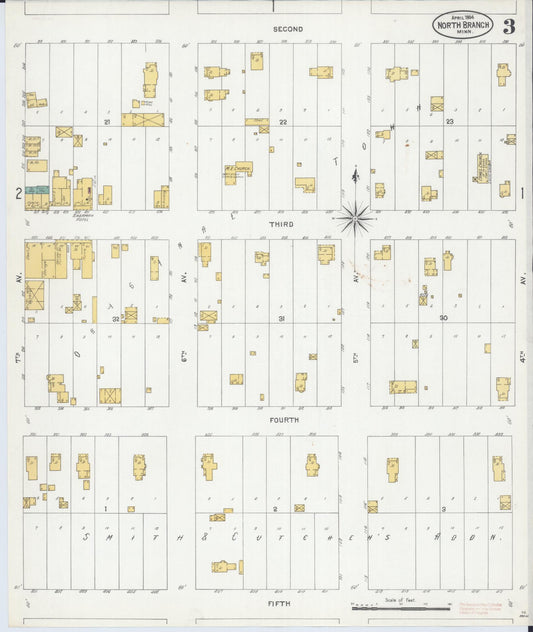Sanborn Fire Insurance Map from North Branch, Chisago County, Minnesota (1904), Sheet #0003 - Historic Sanborn Fire Insurance Map Print, vintage old map wall art, antique decor, genealogy gift, Minnesota Minnesota map