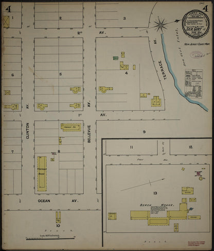 Sanborn Fire Insurance Map from New Jersey Coast, New Jersey Coast, New Jersey (1890), Sheet #0004 - Historic Sanborn Fire Insurance Map Print, vintage old map wall art, antique decor, genealogy gift, New Jersey Coast New Jersey map