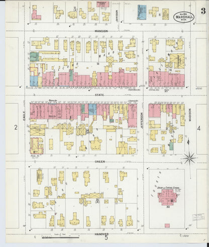 Sanborn Fire Insurance Map from Marshall, Calhoun County, Michigan (1899), Sheet #0003 - Complete Map Set gallery image, historic Sanborn map, vintage wall art, Michigan Michigan